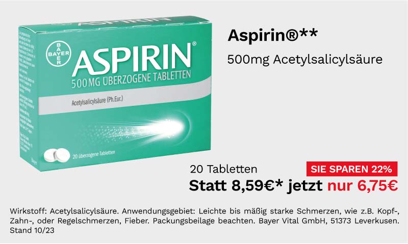 Aspirin 500mg 20 Tabletten für 6,75 €